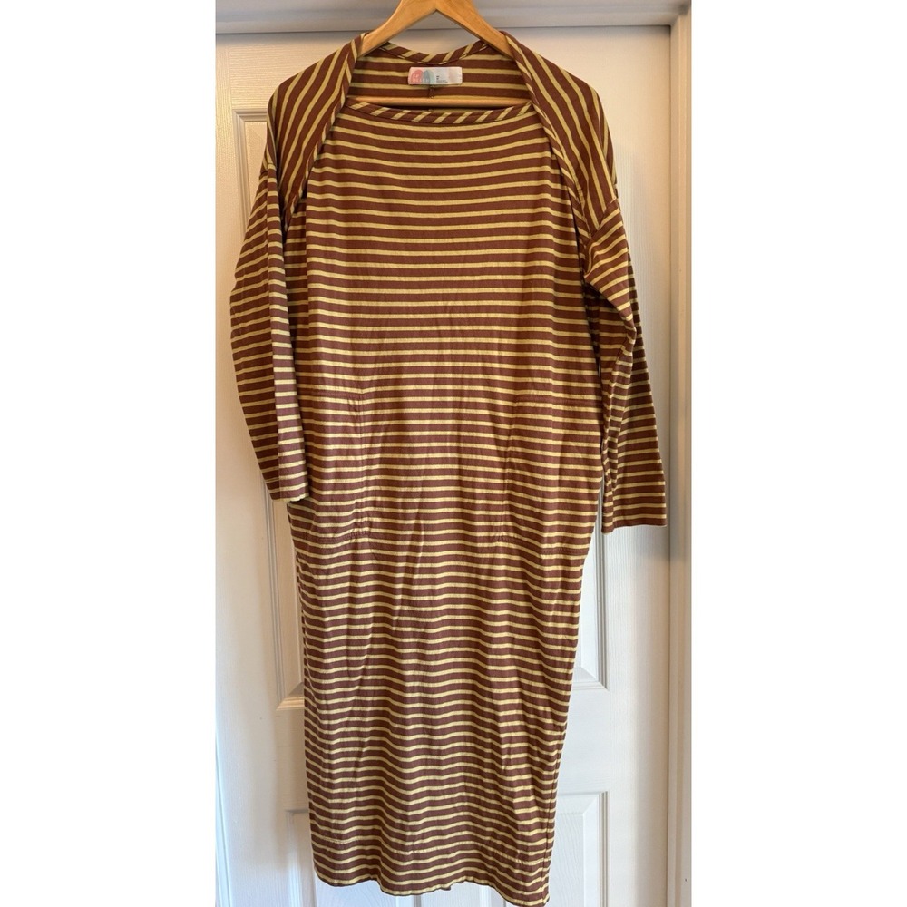 Free People Beach Midi Dress Long Sleeve XS Brown Yellow Striped Cotton Knit